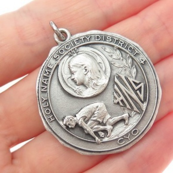DIEGES & CLUST 925 Sterling Silver Vintage 1952 Holy Name Society Medal Pendant